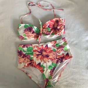 Aerie High Waisted Floral Print Bathing Suit